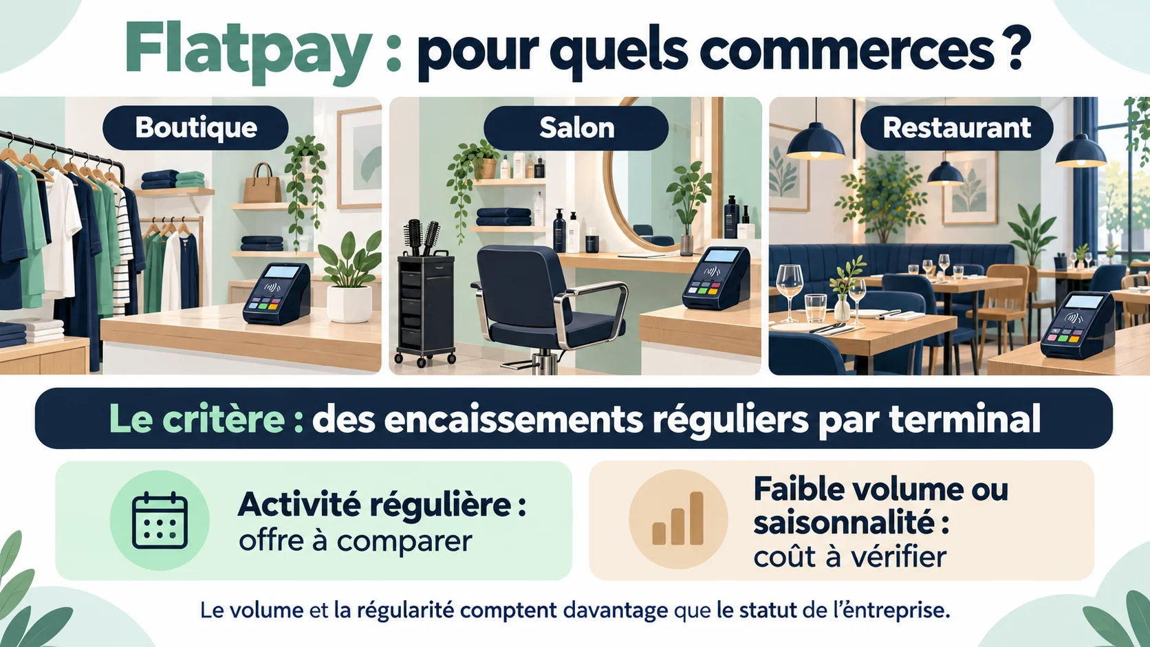 Boutique, salon et restaurant : comparer Flatpay selon la régularité des encaissements par terminal